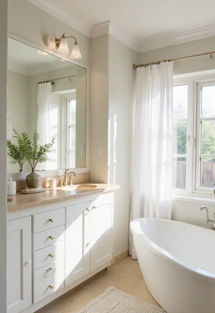 25 Beige Countertops Bathroom Ideas That Feel Warm and Elegant - 11. Bright and Airy with White Accents