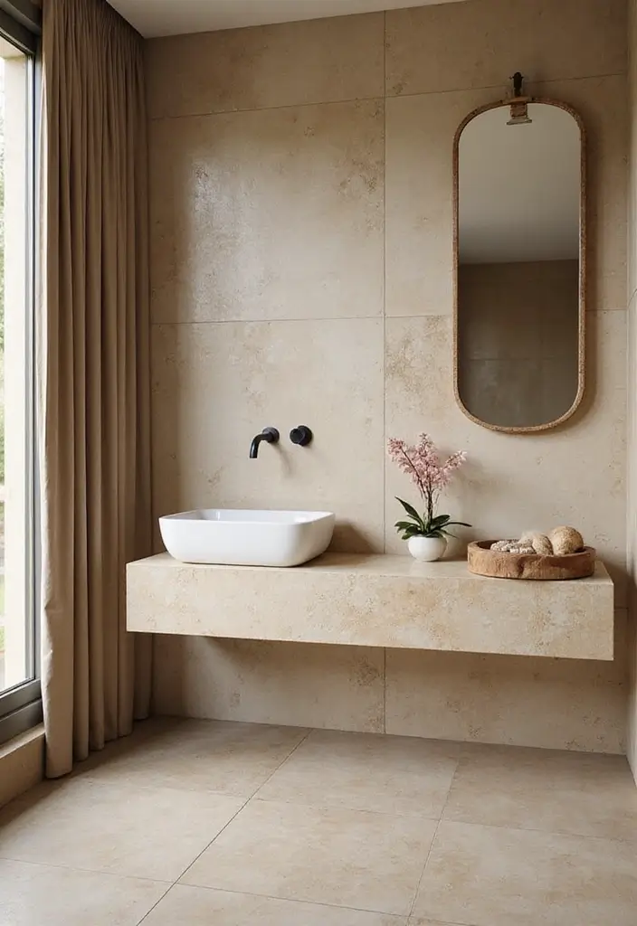 25 Beige Countertops Bathroom Ideas That Feel Warm and Elegant - 16. Sustainable Choices with Recycled Materials