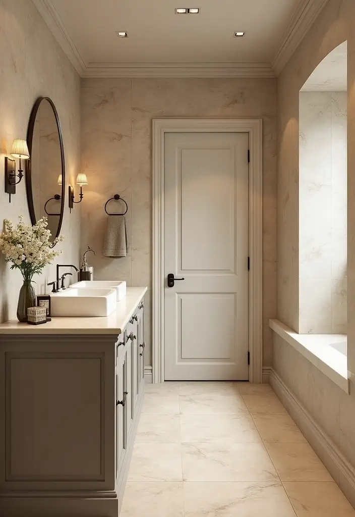 25 Beige Countertops Bathroom Ideas That Feel Warm and Elegant - 19. Timeless Elegance with Classic Tiles