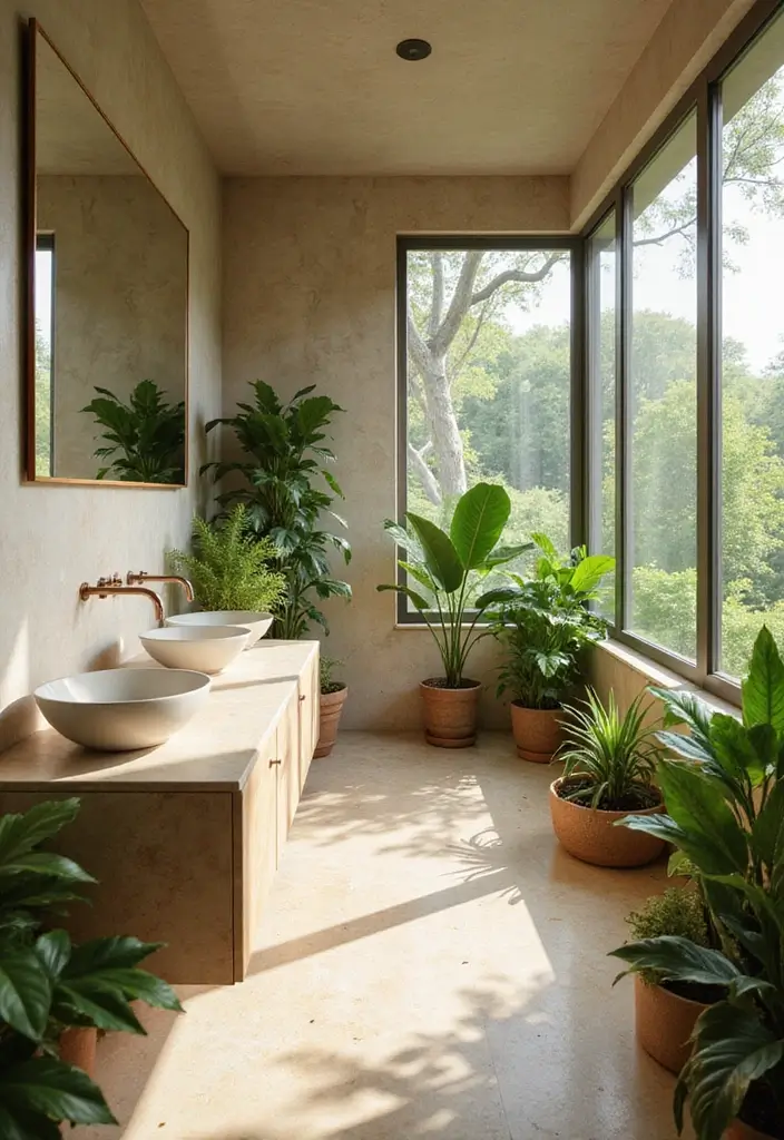 25 Beige Countertops Bathroom Ideas That Feel Warm and Elegant - 20. Eco-Friendly Plants for Natural Vibes
