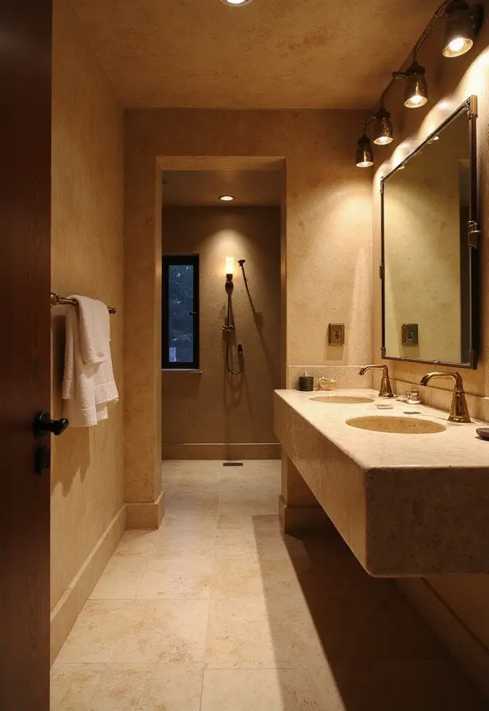 25 Beige Countertops Bathroom Ideas That Feel Warm and Elegant - 23. Artistic Lighting for a Dramatic Effect