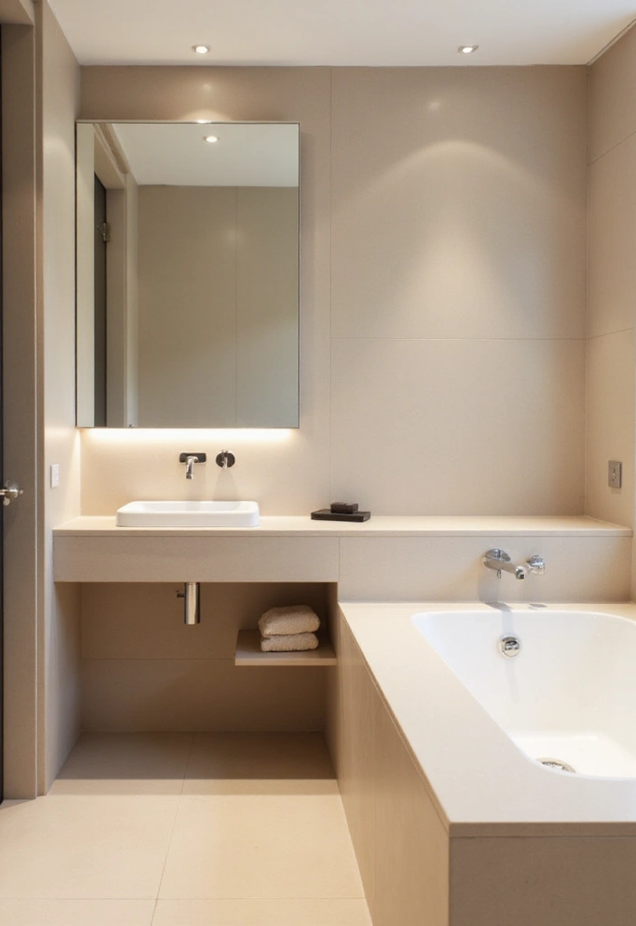 25 Beige Countertops Bathroom Ideas That Feel Warm and Elegant - 3. Minimalist Approach with Clean Lines