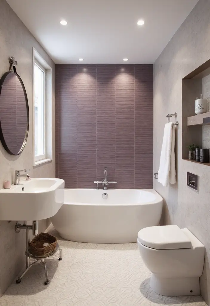 26 Mauve Bathroom Ideas That Add a Soft Romantic Touch - 1. Mauve Tiled Accent Wall