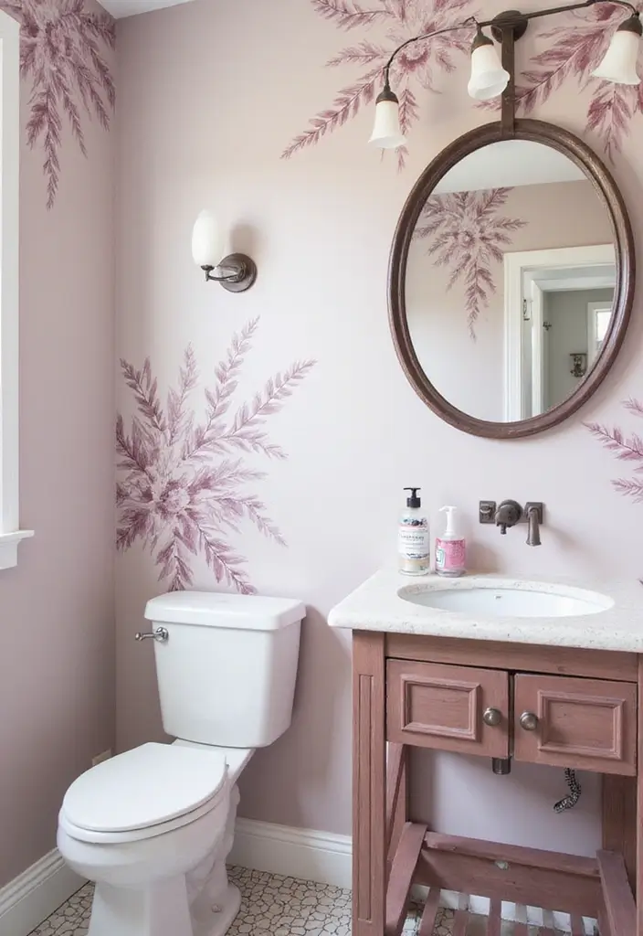 26 Mauve Bathroom Ideas That Add a Soft Romantic Touch - 16. Mauve Wall Decals