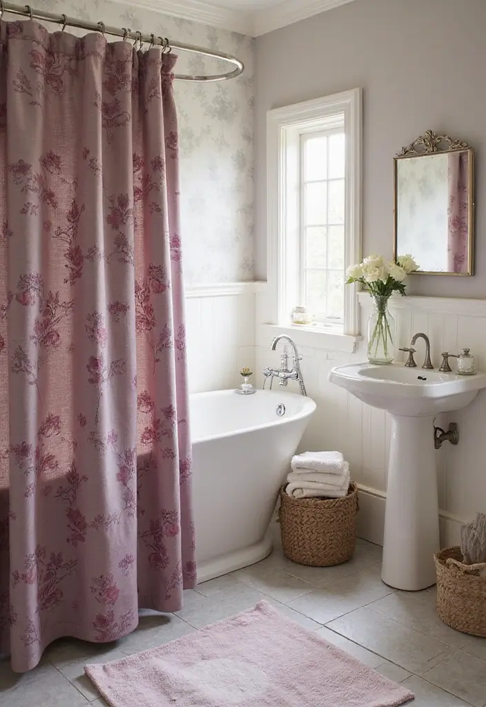 26 Mauve Bathroom Ideas That Add a Soft Romantic Touch - 2. Mauve Shower Curtains