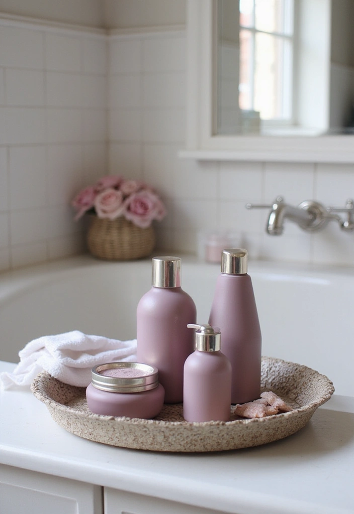 26 Mauve Bathroom Ideas That Add a Soft Romantic Touch - 20. Mauve Bath Products