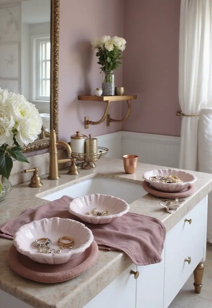 26 Mauve Bathroom Ideas That Add a Soft Romantic Touch - 21. Mauve Fashion Accessories