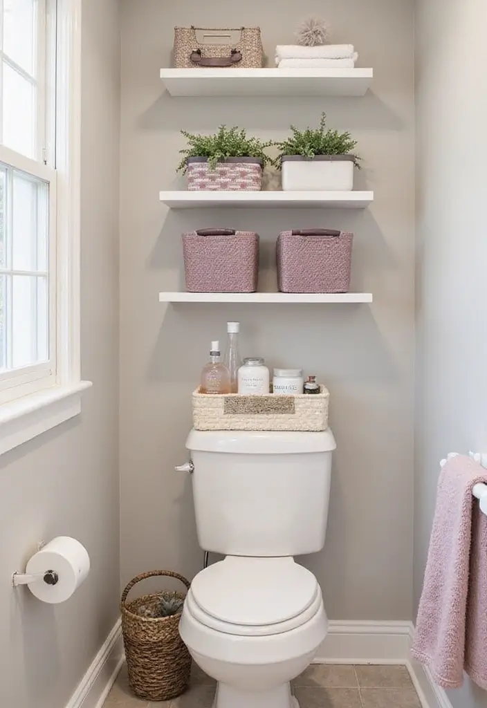 26 Mauve Bathroom Ideas That Add a Soft Romantic Touch - 23. Mauve Baskets and Organizers