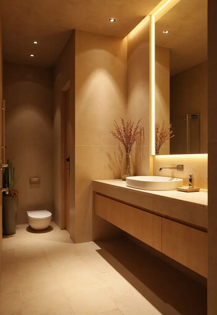 27 African Bathroom Decor Ideas With Cultural Beauty - 10. Ambient Lighting