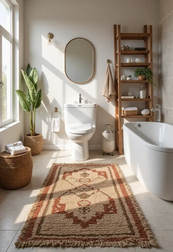 27 African Bathroom Decor Ideas With Cultural Beauty - 13. Textured Rugs
