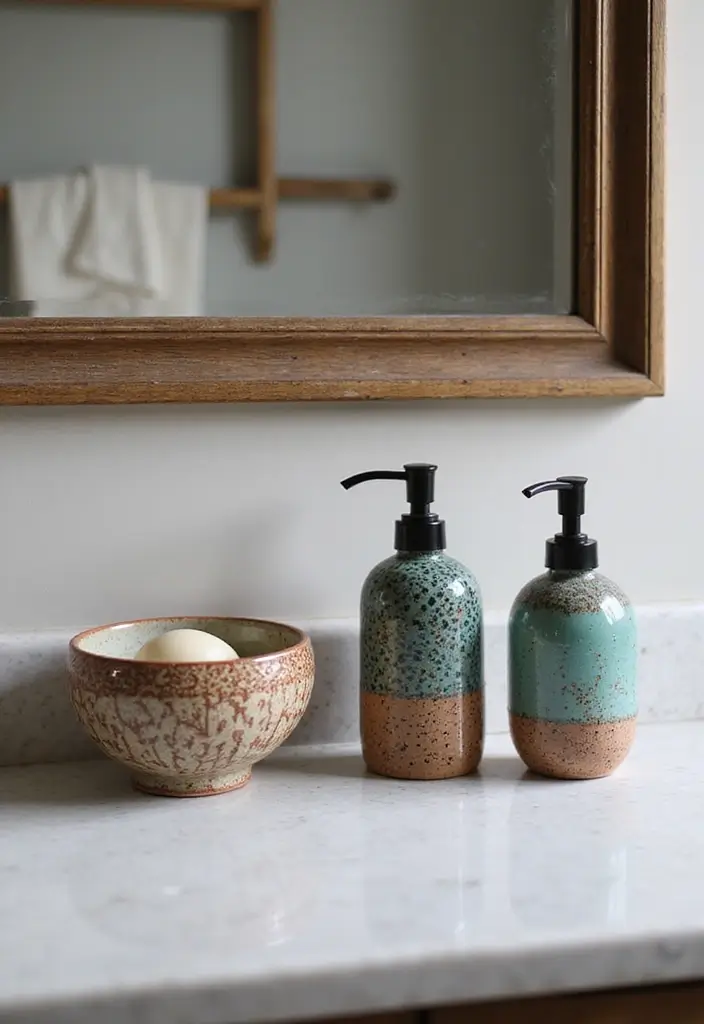 27 African Bathroom Decor Ideas With Cultural Beauty - 20. Artisan Soap Dispensers
