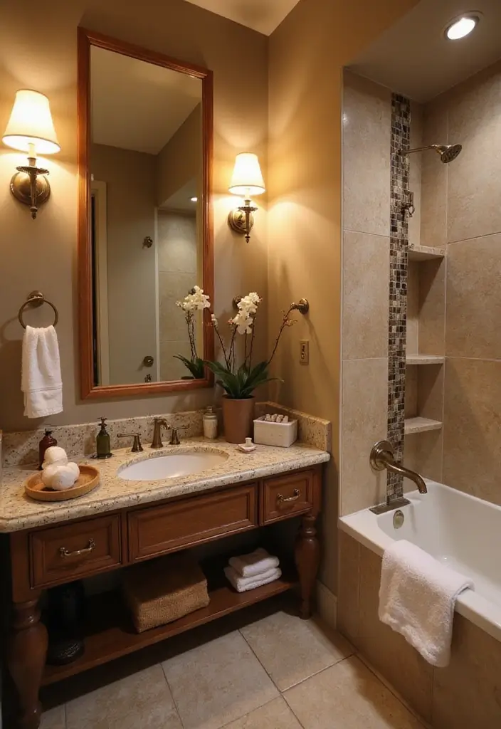 27 African Bathroom Decor Ideas With Cultural Beauty - 24. Layered Lighting