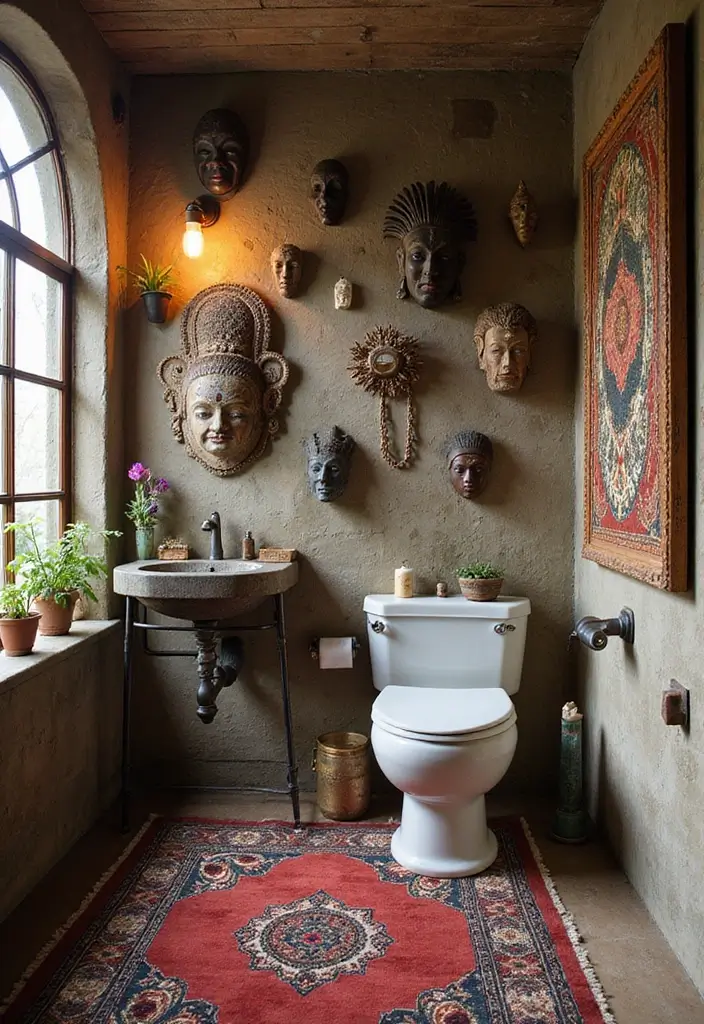 27 African Bathroom Decor Ideas With Cultural Beauty - 3. Ethnic Artwork