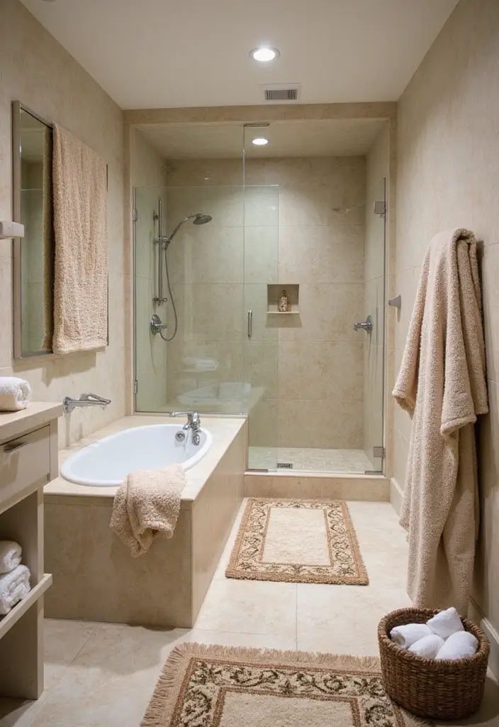 27 Bathroom Ideas Shower and Bath Combos That Work Perfectly - 13. Luxurious Textiles