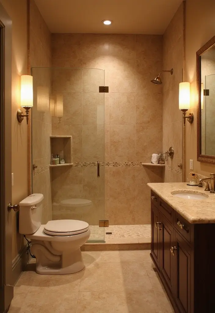 27 Bathroom Ideas Shower and Bath Combos That Work Perfectly - 20. Elegant Lighting Solutions