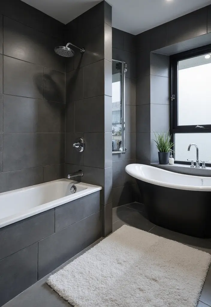 27 Bathroom Ideas Shower and Bath Combos That Work Perfectly - 24. Monochrome Elegance