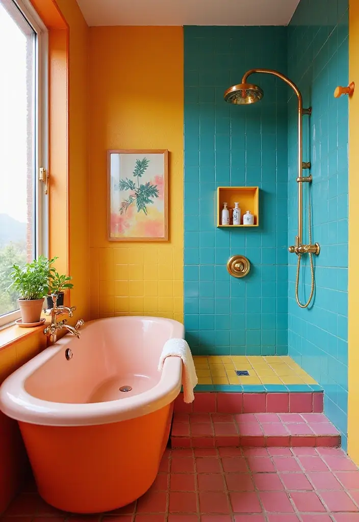 27 Bathroom Ideas Shower and Bath Combos That Work Perfectly - 9. Bold Colors