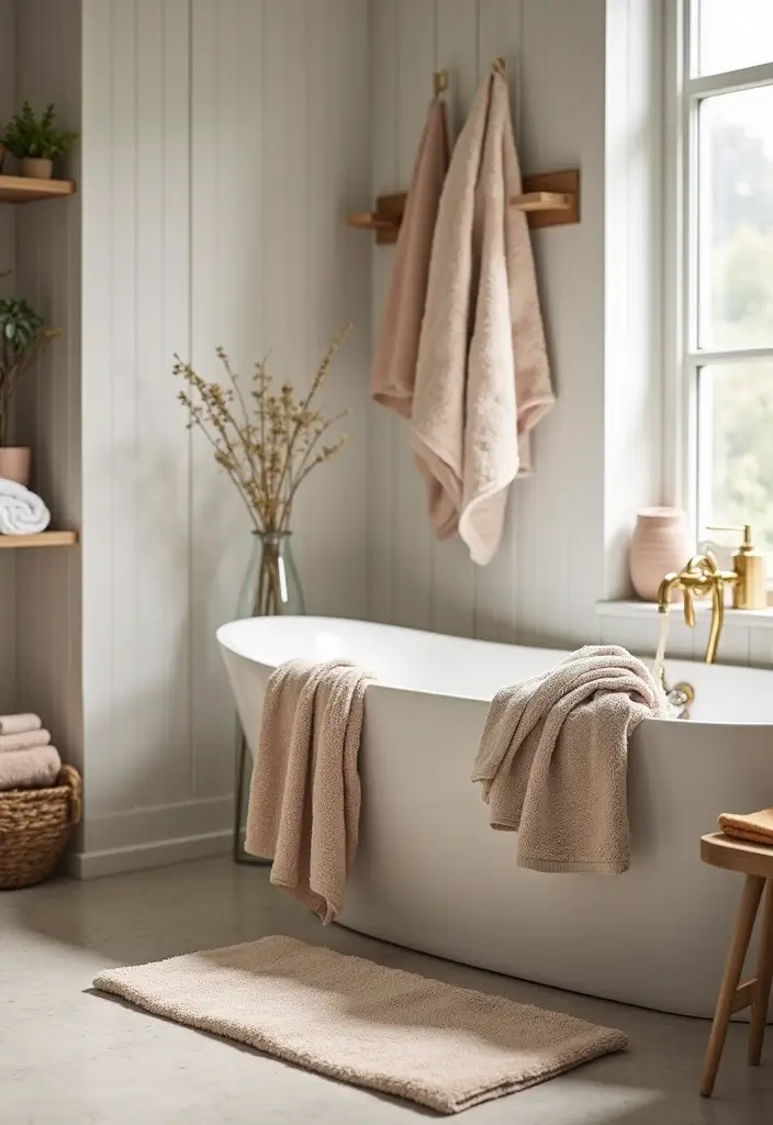 27 Cute Bathroom Aesthetic Ideas That Make Mornings Better - 6. Cozy Textiles