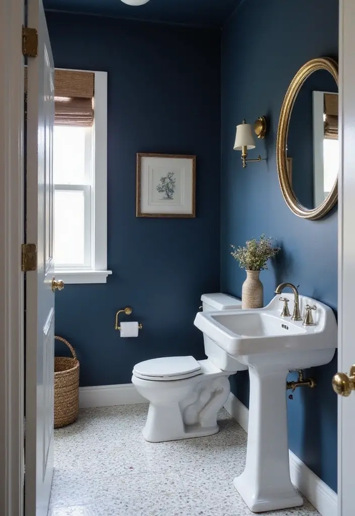 27 Half Bathroom Paint Ideas That Make a Big Impact - 1. Bold Navy Blue