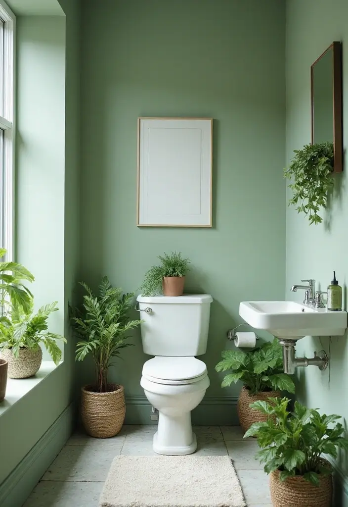 27 Half Bathroom Paint Ideas That Make a Big Impact - 11. Fresh Greenery