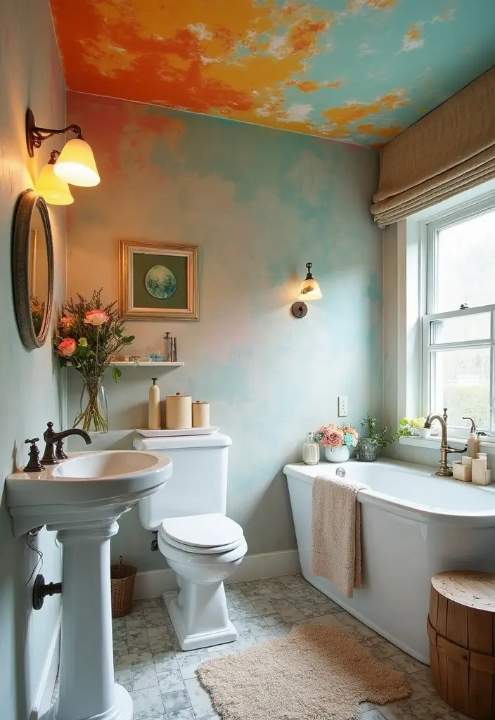 27 Half Bathroom Paint Ideas That Make a Big Impact - 20. Unique Ceiling Colors