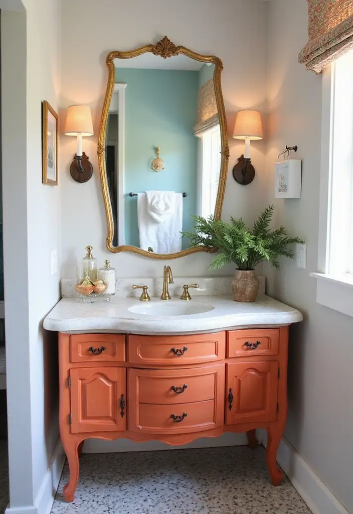 27 Half Bathroom Paint Ideas That Make a Big Impact - 21. Upcycled Furniture
