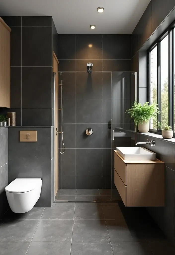 27 Moody Bathroom Decor Ideas With Spa Energy - 1. Dark Tile Accents
