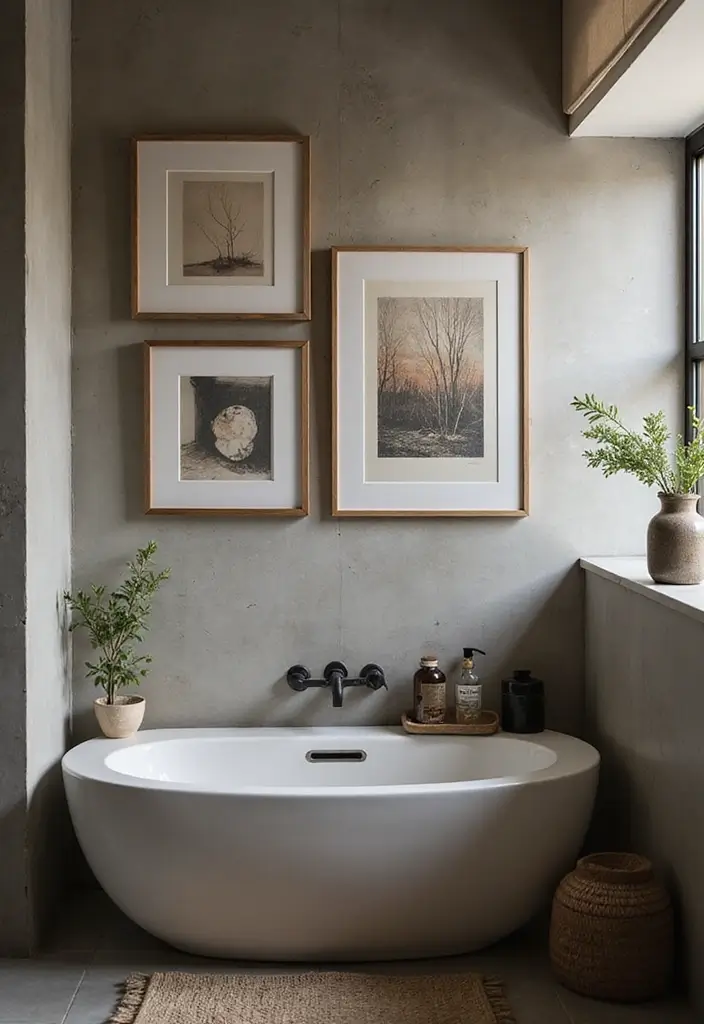 27 Moody Bathroom Decor Ideas With Spa Energy - 10. Simple Artwork