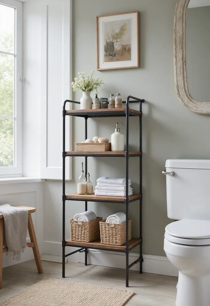 27 Moody Bathroom Decor Ideas With Spa Energy - 13. Freestanding Storage Units
