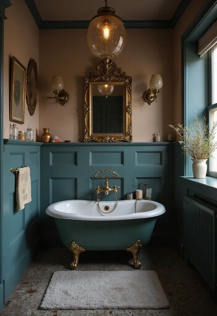 27 Moody Bathroom Decor Ideas With Spa Energy - 17. Vintage Accents
