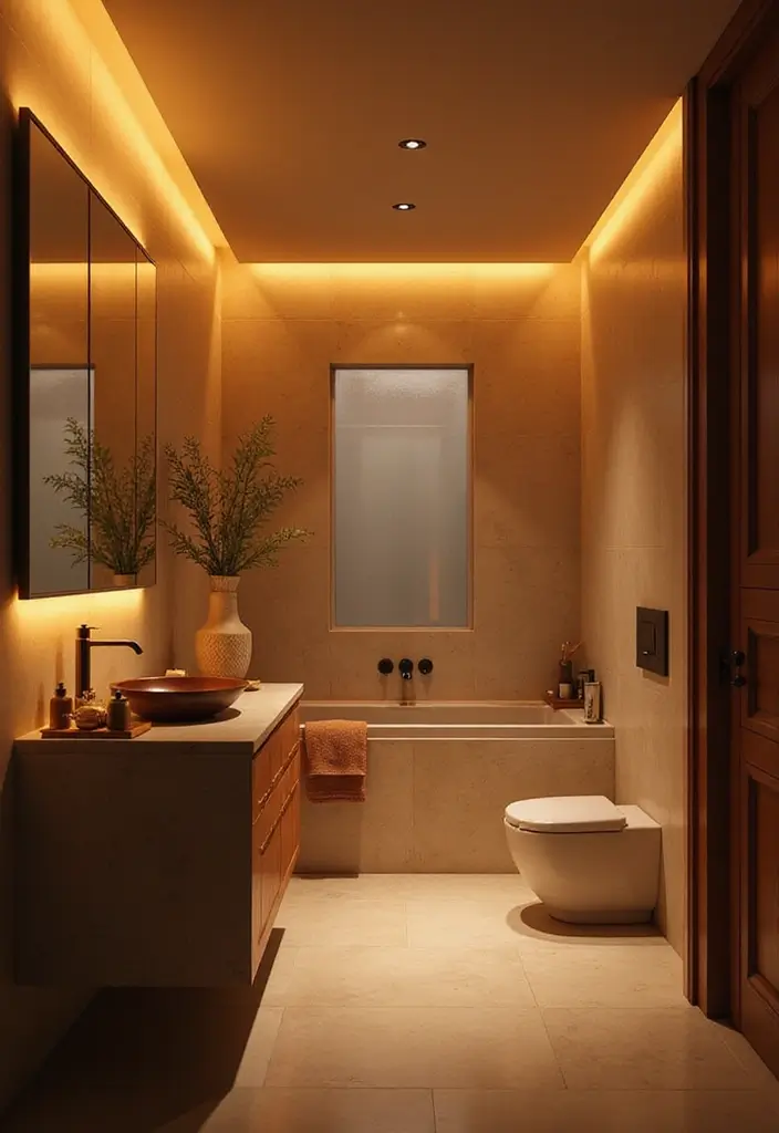 27 Moody Bathroom Decor Ideas With Spa Energy - 2. Ambient Lighting Fixtures