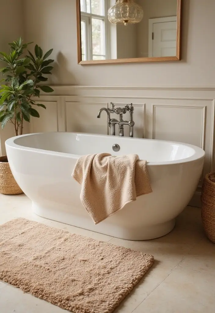 27 Moody Bathroom Decor Ideas With Spa Energy - 20. Cozy Bath Mats