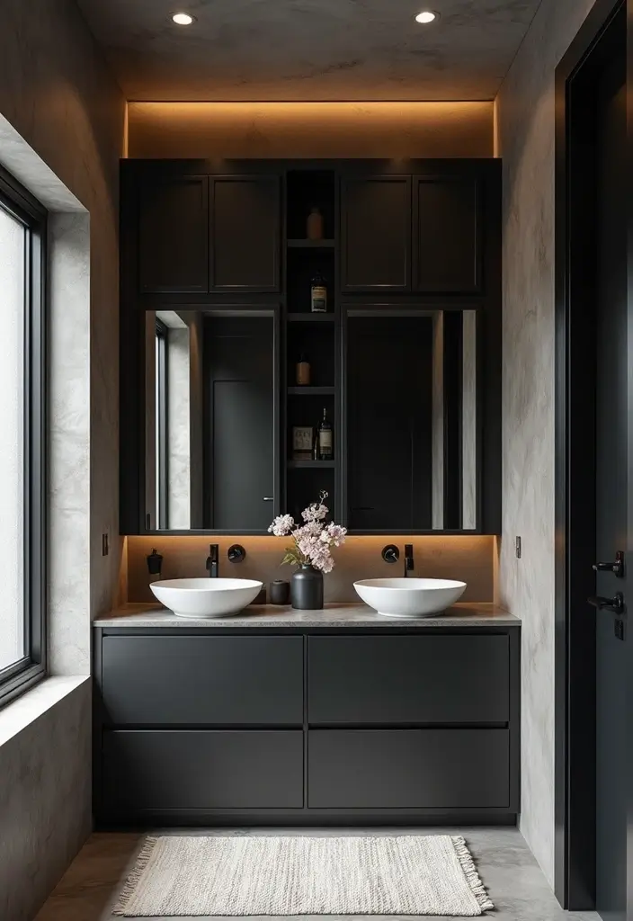 27 Moody Bathroom Decor Ideas With Spa Energy - 21. Dark-Finished Cabinets