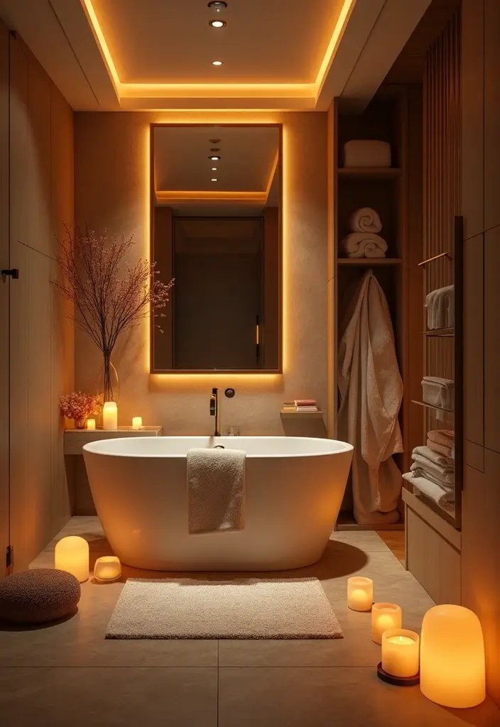 27 Moody Bathroom Decor Ideas With Spa Energy - 26. Cozy Lighting Zones
