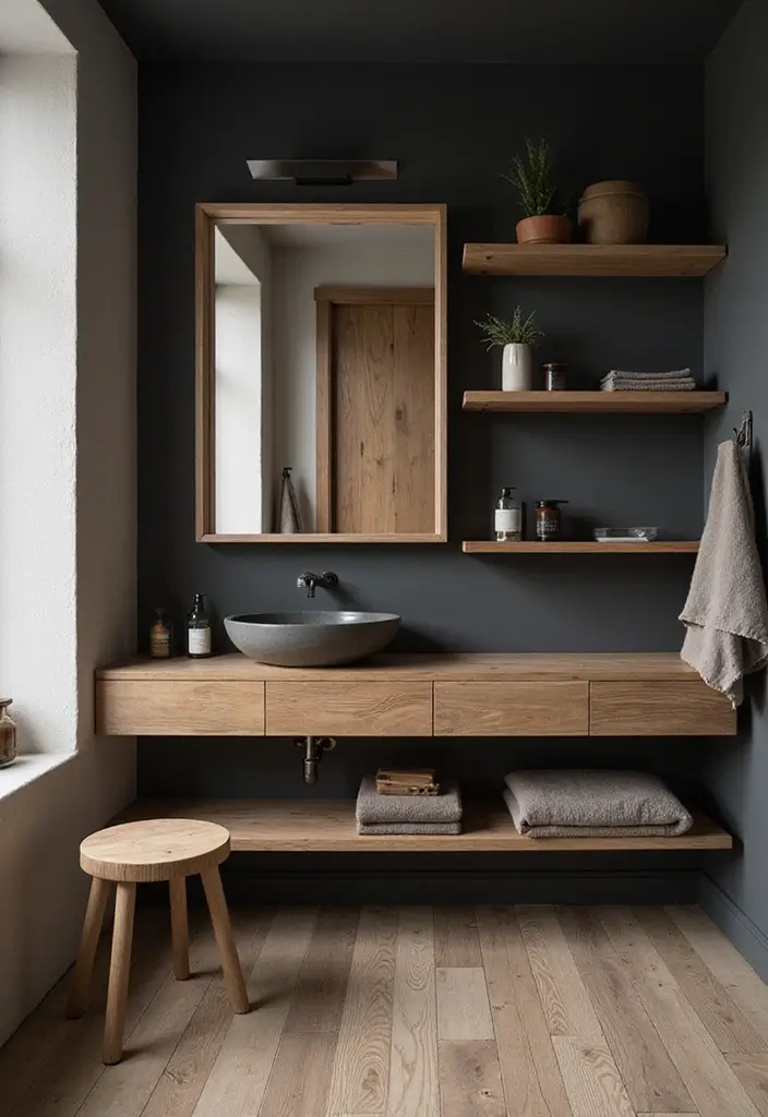 27 Moody Bathroom Decor Ideas With Spa Energy - 3. Natural Wood Accents