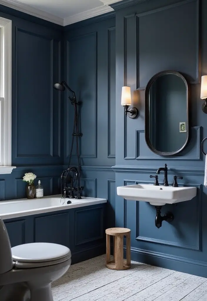 27 Navy and Black Bathroom Ideas That Feel Bold and Modern - 1. Elegant Navy Wall Paint