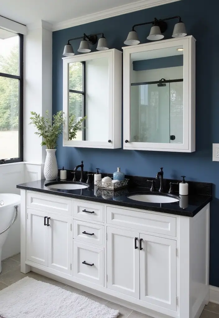 27 Navy and Black Bathroom Ideas That Feel Bold and Modern - 15. Navy and Black Countertops