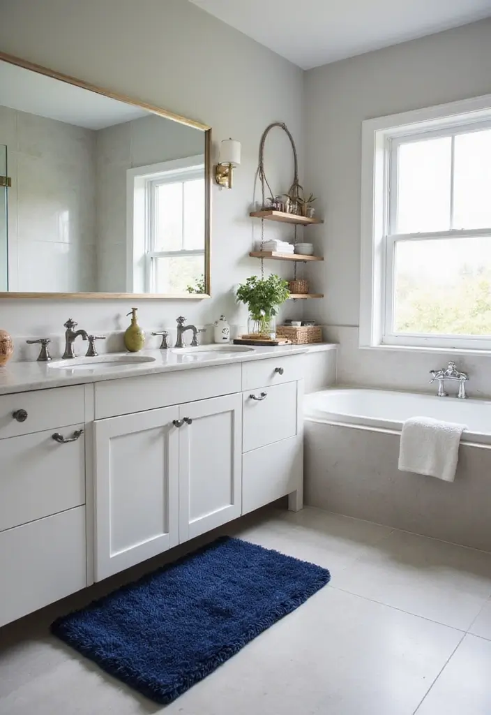 27 Navy and Black Bathroom Ideas That Feel Bold and Modern - 18. Trendy Navy Bath Mat