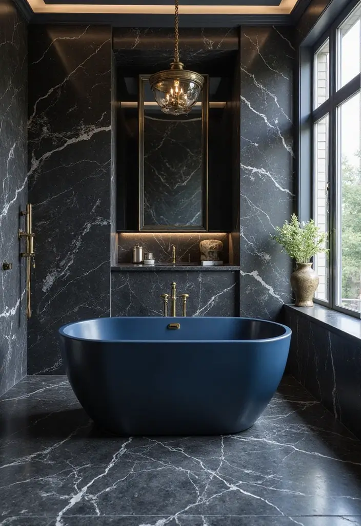 27 Navy and Black Bathroom Ideas That Feel Bold and Modern - 4. Bold Navy Bathtub