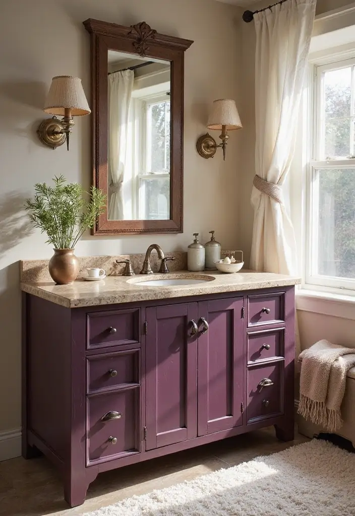 27 Painted Bathroom Vanity Colors That Instantly Refresh Your Space - 16. Rustic Plum