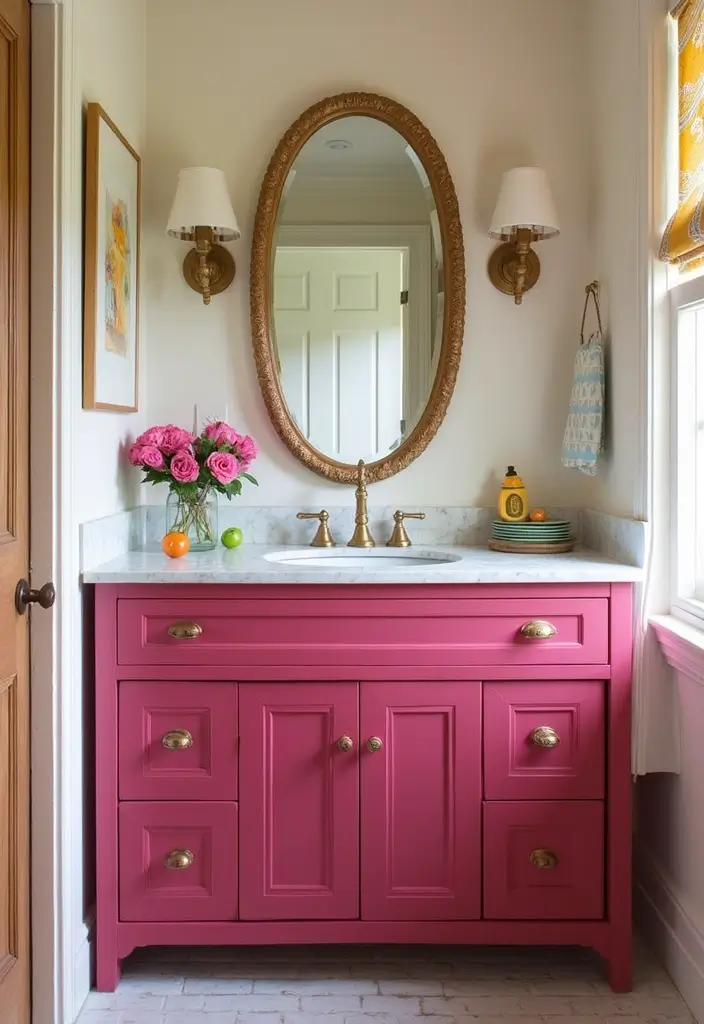 27 Painted Bathroom Vanity Colors That Instantly Refresh Your Space - 21. Vibrant Raspberry