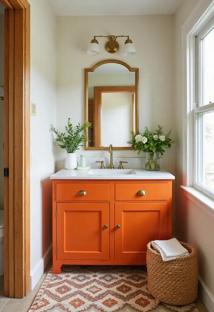 27 Painted Bathroom Vanity Colors That Instantly Refresh Your Space - 23. Bright Tangerine