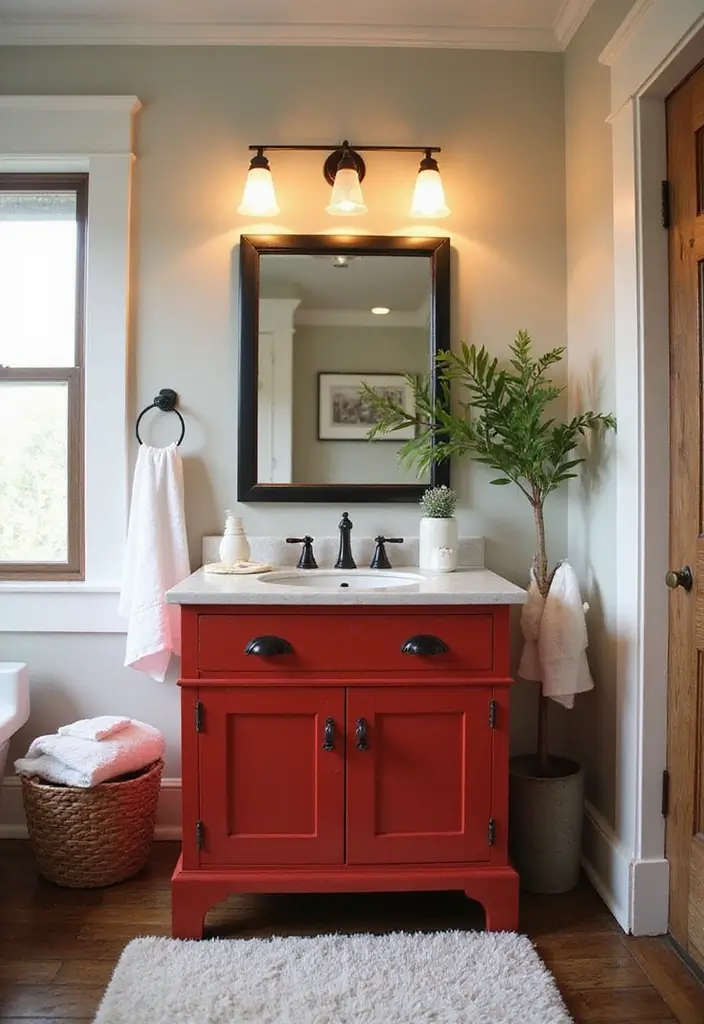 27 Painted Bathroom Vanity Colors That Instantly Refresh Your Space - 5. Rustic Red