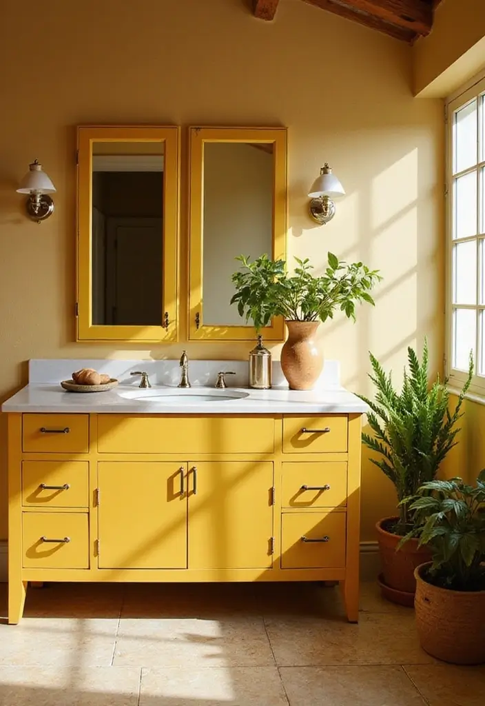 27 Painted Bathroom Vanity Colors That Instantly Refresh Your Space - 8. Golden Yellow