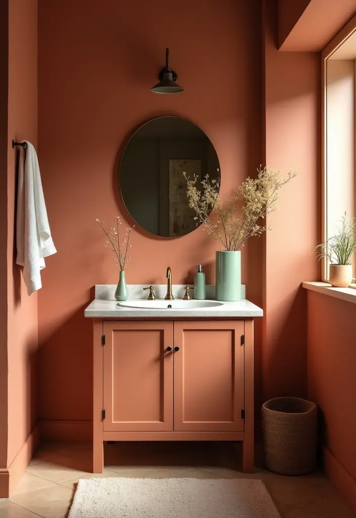 27 Painted Bathroom Vanity Colors That Instantly Refresh Your Space - 9. Warm Terracotta