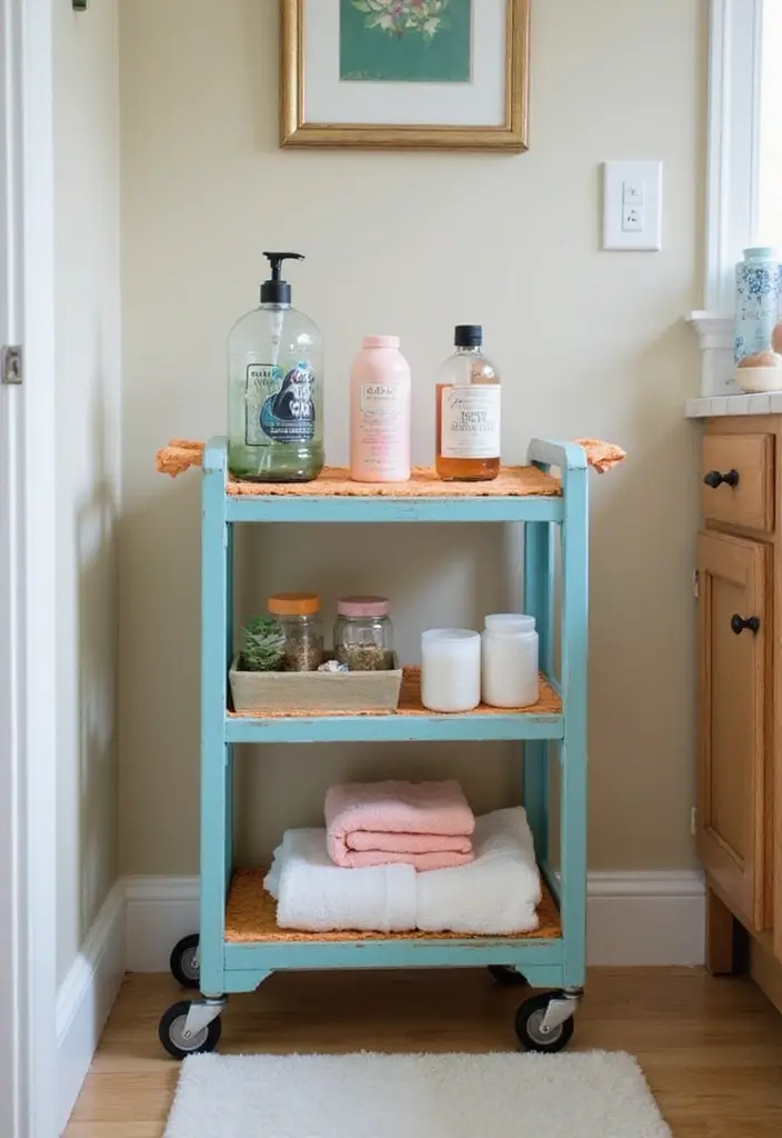 27 Small Bathroom Cabinet Ideas That Add Storage - 11. Rolling Carts