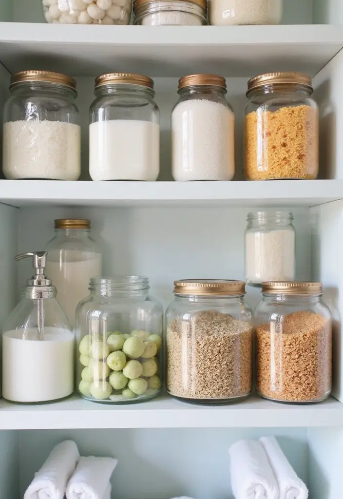 27 Small Bathroom Cabinet Ideas That Add Storage - 12. Glass Jar Organizers