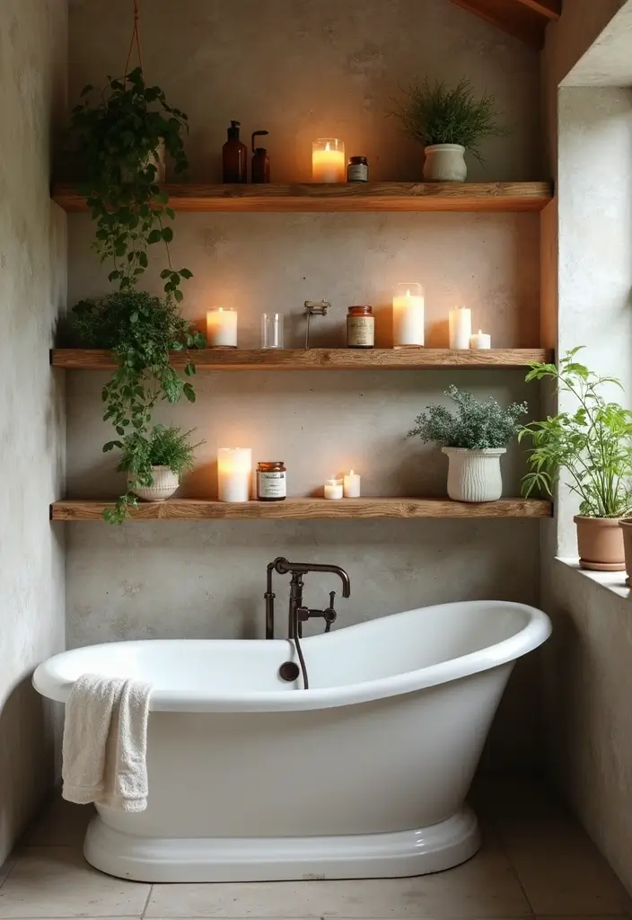 27 Small Bathroom Cabinet Ideas That Add Storage - 16. Rustic Wooden Shelves