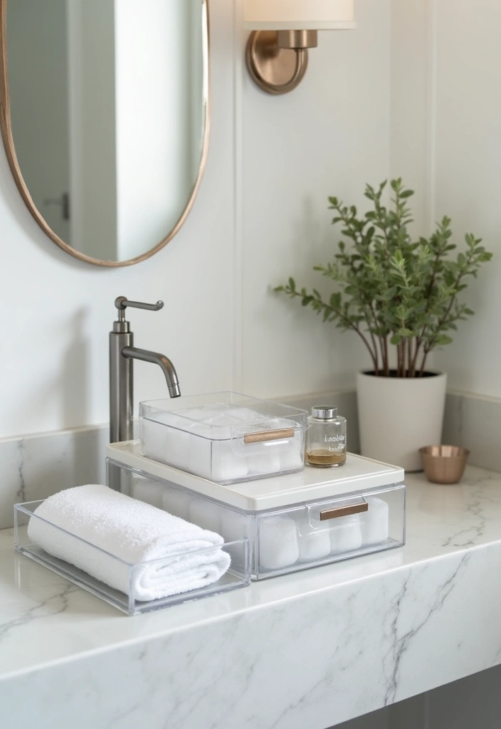 27 Small Bathroom Cabinet Ideas That Add Storage - 24. Acrylic Storage Containers