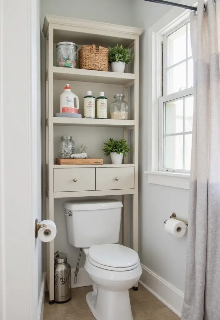 27 Small Bathroom Cabinet Ideas That Add Storage - 25. Utility Shelving